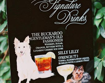 His and Her custom bar menu, signature puptails Cheers Acrylic Wedding Signature Cocktails Sign, beautiful Signature bar Sign