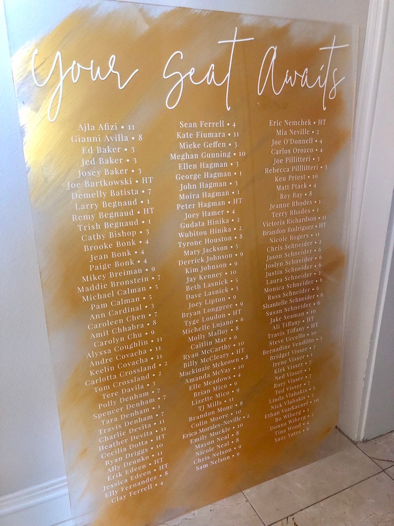 Painted and Printed Acrylic Seating Chart