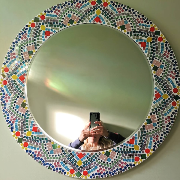 Vibrant, Colourful Mosaic Mirror, round, wall mirror