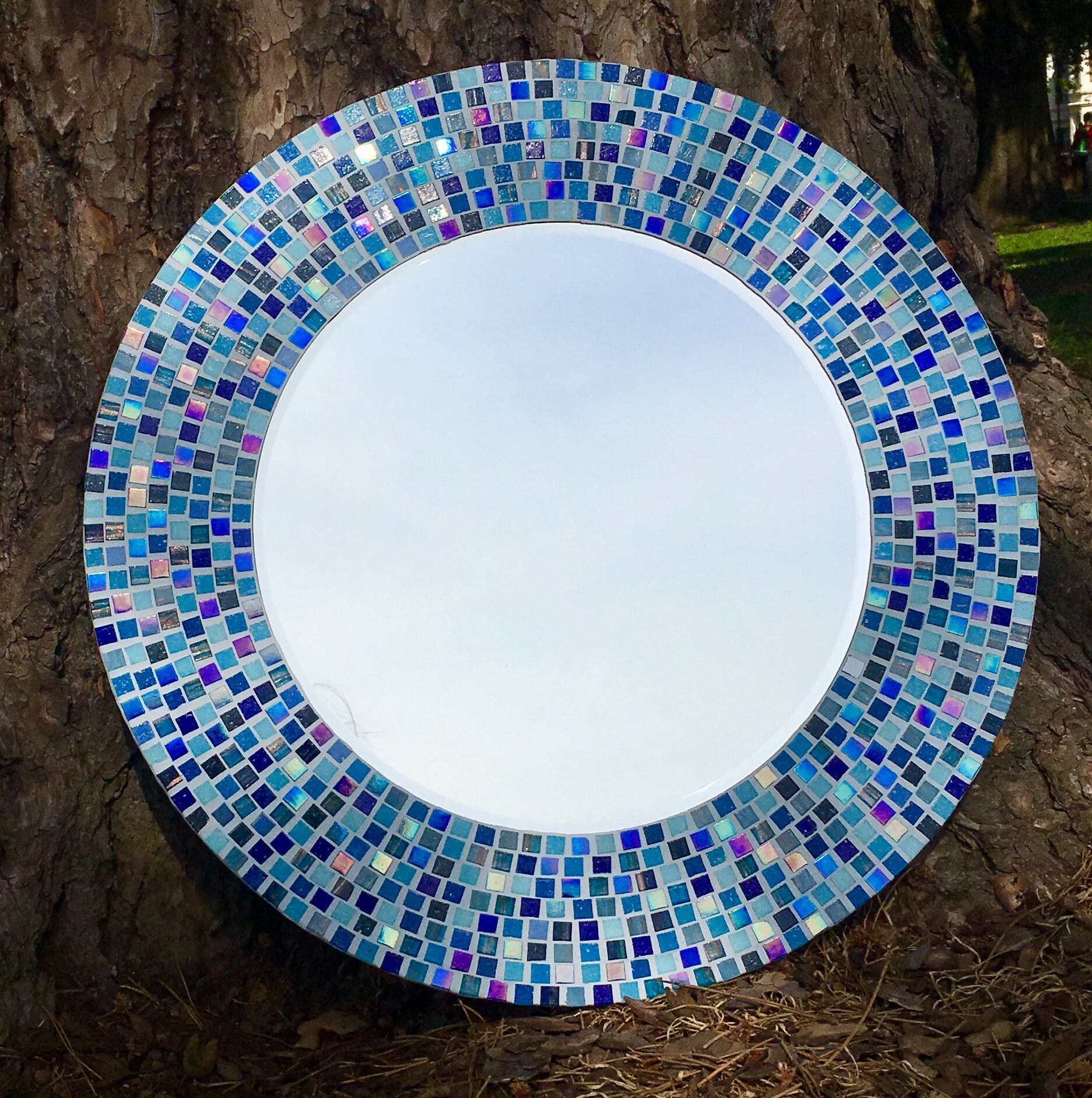 Shades of blue mosaic mirror MADE TO ORDER 46cm diameter Etsy