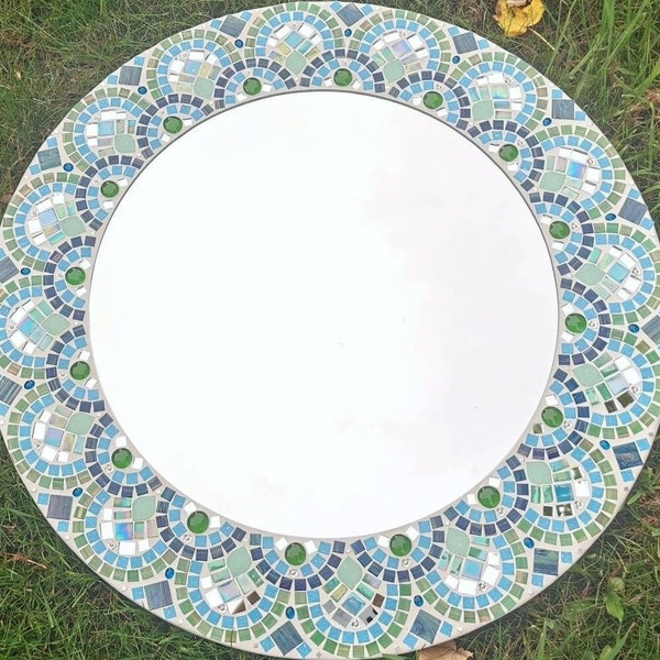 Miroir mosaïque festonné, miroir mural rond aux couleurs vives