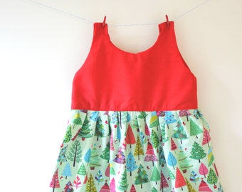 Red Christmas tree dress, Christmas dress, Christmas print, Christmas gift, Christmas outfit, holiday outfit, holiday dress, baby dress