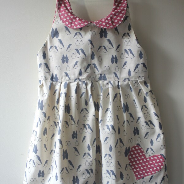 Pinguïn en hart jurk, pinguïn jurk, pinguïn print, pinguïn geschenk, pinguïn kleding, pinguïn outfit, hart jurk, Peter Pan kraag jurk