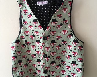 Fox waistcoat, fox vest, fox print, fox gift, fox lover, boys fox, baby vest, baby waistcoat, toddler vest, toddler waistcoat, hipster vest