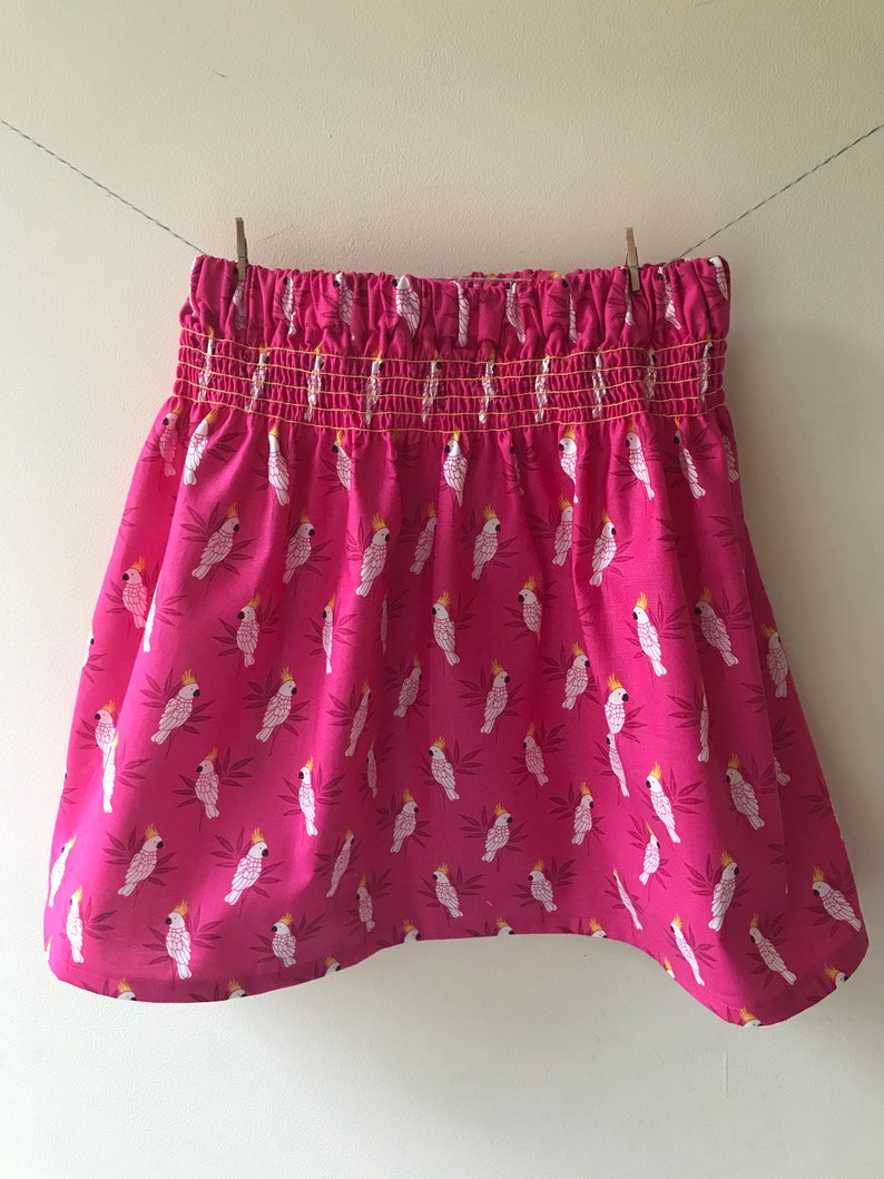 cockatoo gift cockatoo print bright skirt Cockatoo skirt smocking skirt elasticated skirt party skirt toddler skirt baby skirt