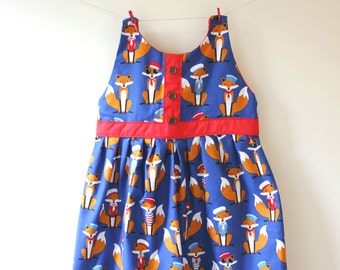 Sailor fox dress, fox dress, fox print, fox gift, quirky dress, baby dress, toddler dress, party dress, birthday dress, holiday dress