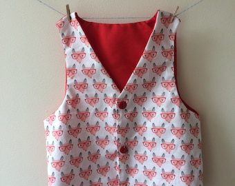Fox waistcoat, fox vest, fox print, fox gift, fox lover, boys fox, baby vest, baby waistcoat, toddler vest, toddler waistcoat, hipster vest
