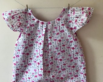 Flamingo blouse, flamingo top, flamingo print, flamingo gift, capped sleeves, girls blouse, flamingo clothes, tunic top, button shirt