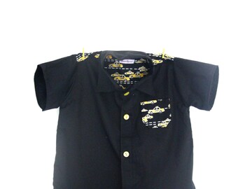 Gelbes Taxiemird, gelbes Taxi-Print, gelbes Taxi-Geschenk, Knopfhemd, Baby-Shirt, Kleinkind-Shirt, Jungs-Shirt, funky Hemd, schrulliges Hemd
