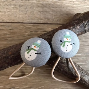 Snowman hair accessories, snowman print, snowman gift, snowman accessories, button bands, reusable hair bobbles, Christmas hair accessories