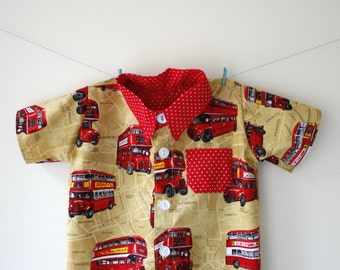 London Bus Shirt, London Bus Print, London Bus Geschenk, Buskleidung, Bus-Top, Knopf unten Shirt, Baby Shirt, Jungs Shirt, Geburtstags-Shirt