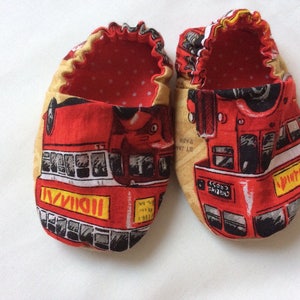 London bus shoes, baby shoes, crib shoes, pram shoes, baby booties, unisex baby shoes, bus print, bus gift, transport print, transport gift