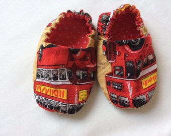 London bus shoes, baby shoes, crib shoes, pram shoes, baby booties, unisex baby shoes, bus print, bus gift, transport print, transport gift