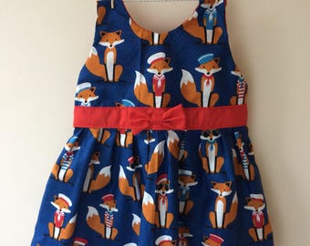 Fox dress, fox print, fox gift, fox clothes, baby fox, nautical dress, nautical print, nautical gift, boy  girl twins, baby dress, baby gift