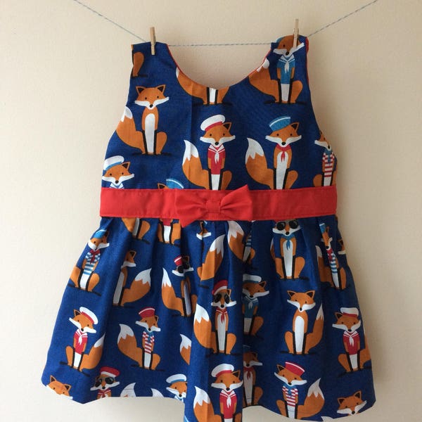 Fox dress, fox print, fox gift, fox clothes, baby fox, nautical dress, nautical print, nautical gift, boy  girl twins, baby dress, baby gift