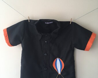 Heißluftballon-Shirt, Knopf-Blockhemd, Heißluftballon-Geschenk, Heißluftballon-Top, Partyshirt, Babygeschenk, Kleinkindshirt, Baby-Shirt