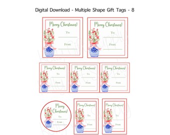 Printable Christmas Gift  Labels, Multiple Size - 8 tags, Christmas Labels, Gift Tags, To/From Sticker, Holiday Gift Label/ Favor Stickers
