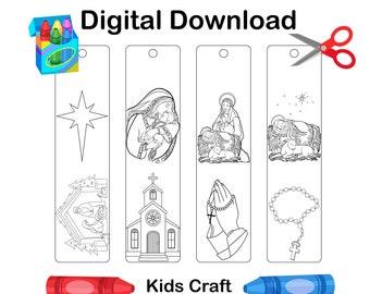 PRINTABLE Color Your Own Bookmarks, Nativity Coloring Page, Kids Coloring Activity, Religious Christmas , Kids Craft Sunday school CCD