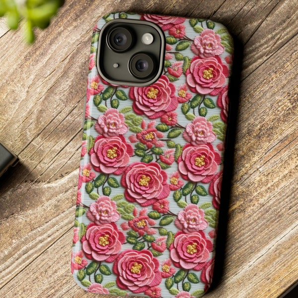 Cell Phone Case Faux Embroidery, iPhone, Google, Samsung, Flower Embroidered Smartphone Case, Gift for Her, Faux Fabric Phone Case, Gift