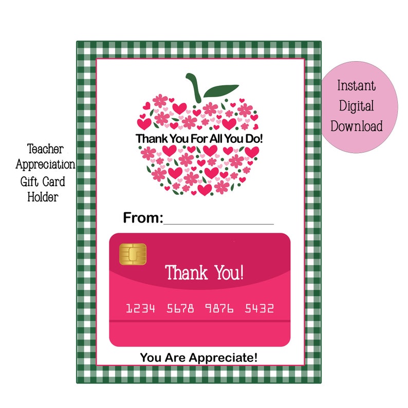 Printable Teacher Appreciation Gift Card Holder Teacher Thank - Etsy