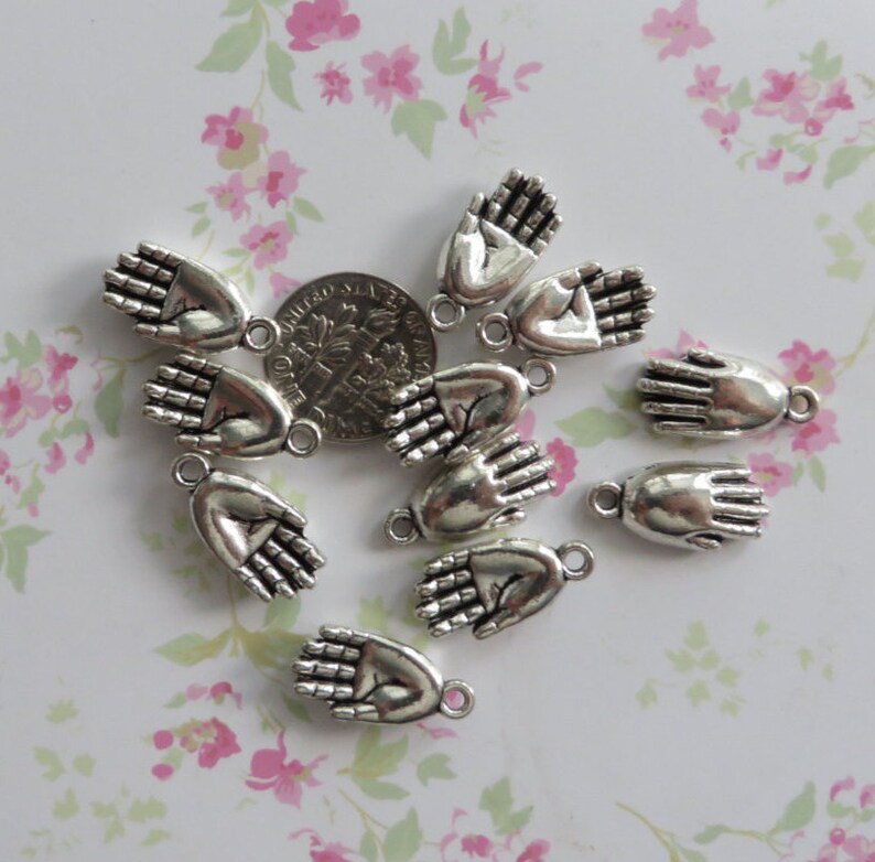 Hand Charm Bead Antique Silver Charm Pendant Hand Charm 10 Etsy