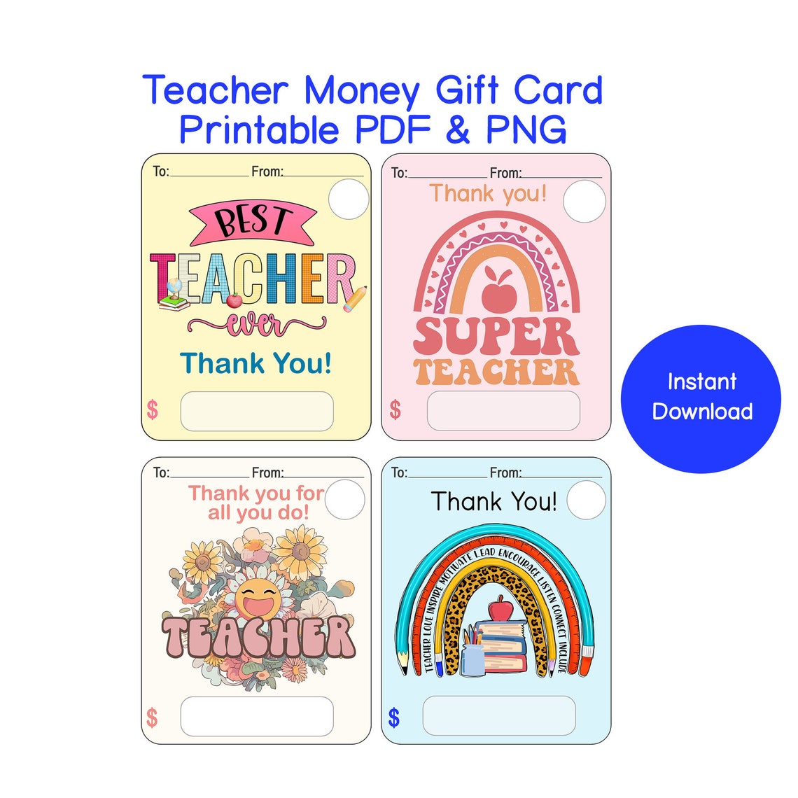 Teacher Printable Money Card Teacher Money Card Holders - Etsy