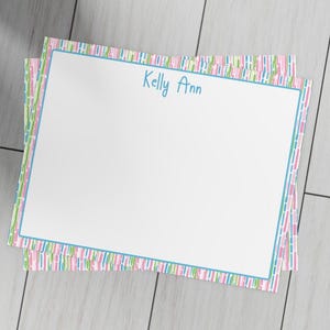 Ensemble de papeterie - Cartes de correspondance à rayures aquarelles, motif pastel, lot féminin, papeterie personnalisée, notes de remerciement fille, papeterie pour enfants