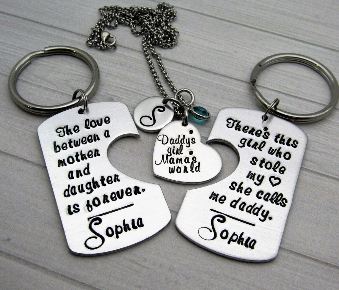 Father Daughter Mother Gift Set Personalized Hand Stamped Etsy