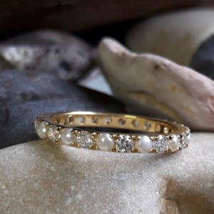 Diamonds and Pearls alternating eternity 14 Karat Gold Ring