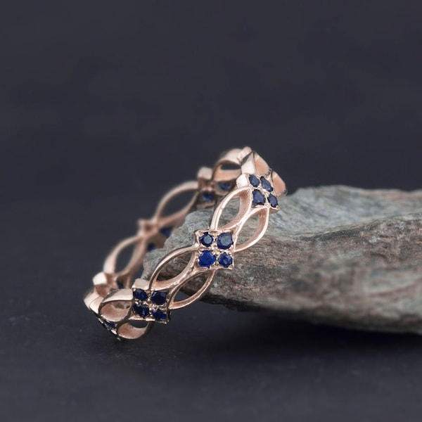 Sapphire Celtic Eternity Ring - Sapphire Ring - Blue Stone ring - Gold Ring - Something blue - eternity band  - Victorian - Gothic - Celtic