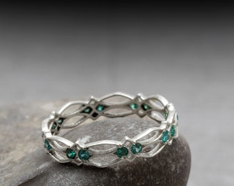 Sterling Silver Celtic Ring - Eternity Ring - Blue Emerald Ring