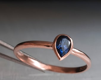 Sapphire Pear Shaped ring - Delicate Gold ring -Blue Stone Ring - Tear Shaped Sapphire Ring - Something Blue - Sapphire Engagement Ring July