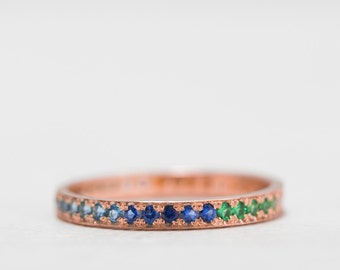 Rose Gold Eternity ring Sapphire - Emerald - Amethyst - Blue Topaz - Citrine - Ruby - Garnet - Peridot - rainbow