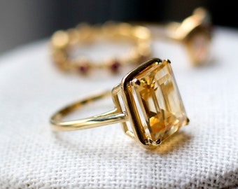 Citrine Solitaire ring , Yellow citrine ring, Citrine jewelry, Yellow gemstone ring, 14K Gold, 18K Gold