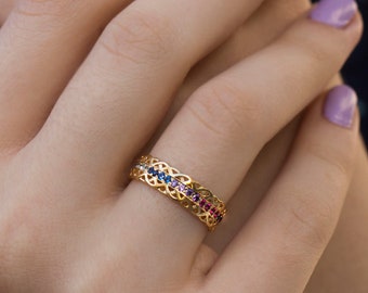 Rainbow gradient Eternity ring - Emerald - Sapphire - ombre ring- Garnet - Blue Topaz - Aquamarine - diamond - Amethyst - Diamond ring
