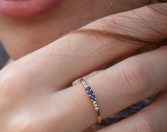 Sapphire and Diamond ring - Gold ring - Promise ring