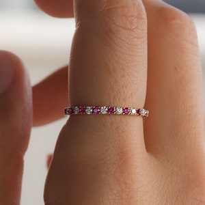 Alternating Ruby and White Sapphire Eternity ring Sterling Silver