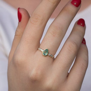 Gold ring / Diamond ring / Apatite gold ring / Gift for her / 14K Gold image 1