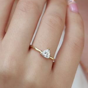 Trillion cut Moissanite ring - solitaire ring - vintage ring - engagement ring - unique ring - 1.01 ct gold ring