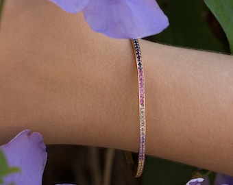 Eternity Bracelet - Sapphire - Garnet - Aqua Marine - Tourmaline - Ruby - Garnet - Peridot - Amethyst - Tanzanite - Solid Gold Cuff bracelet
