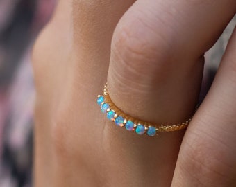 Half eternity ring Opal ring - blue stone ring