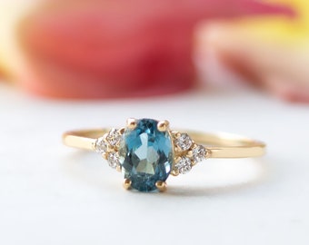 London blue topaz ring, rose gold ring, engagement ring, vintage ring, art deco, ring for women, Diamond ring, 14K gold ring, gift for her