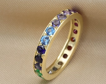 Rainbow Eternity ring - Gold gradient  - Sapphire - Emerald - ombre ring- Garnet - Blue Topaz - Aquamarine - Amethyst
