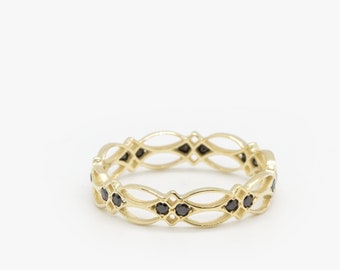Celtic Ring - Eternity Ring - Black diamond Ring -black stones ring - Gold Ring - - texture - pattern - victorian - gothic