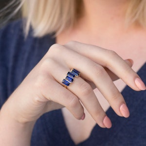 Blue Sapphire baguette ring | art deco | vintage inspired | gold ring | gemstone ring | rose gold | 14K gold ring | unique gift for her