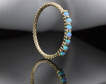 Half eternity ring Opal ring - blue stone ring in Sterling Silver, 14K Gold ring, gift for her, opal engagement ring, gold stacking ring,