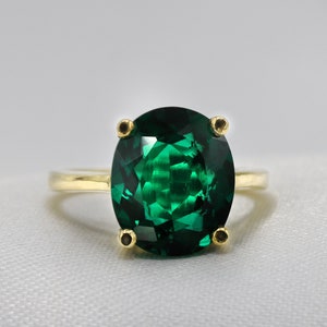 14K Green Emerald Solitaire ring Rose gold ring Oval cut gemstone 18K Gold ring gift for her Engagement ring image 1