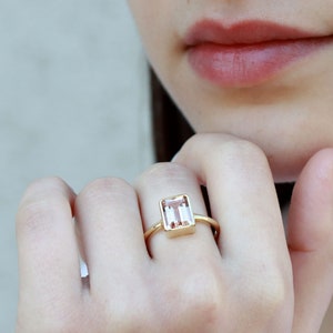 Morganite ring / pink morganite ring / engagement ring / Bezel set / Promise ring / Best friend ring / 14K Gold ring image 2