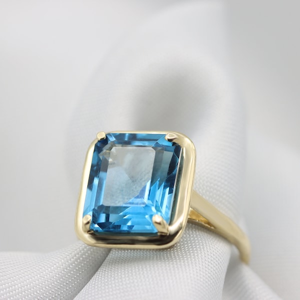 Anillo vintage / Topacio azul londinense / Anillo de oro de 14K / Anillo de oro rosa / Anillo de piedra preciosa / ajuste de punta / Anillo solitario / Gema grande