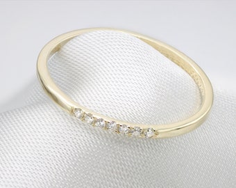 Dainty Diamond gold ring - Stacking ring - Small Diamond - thin band - white diamonds - 14K Gold ring - anniversary gift for her